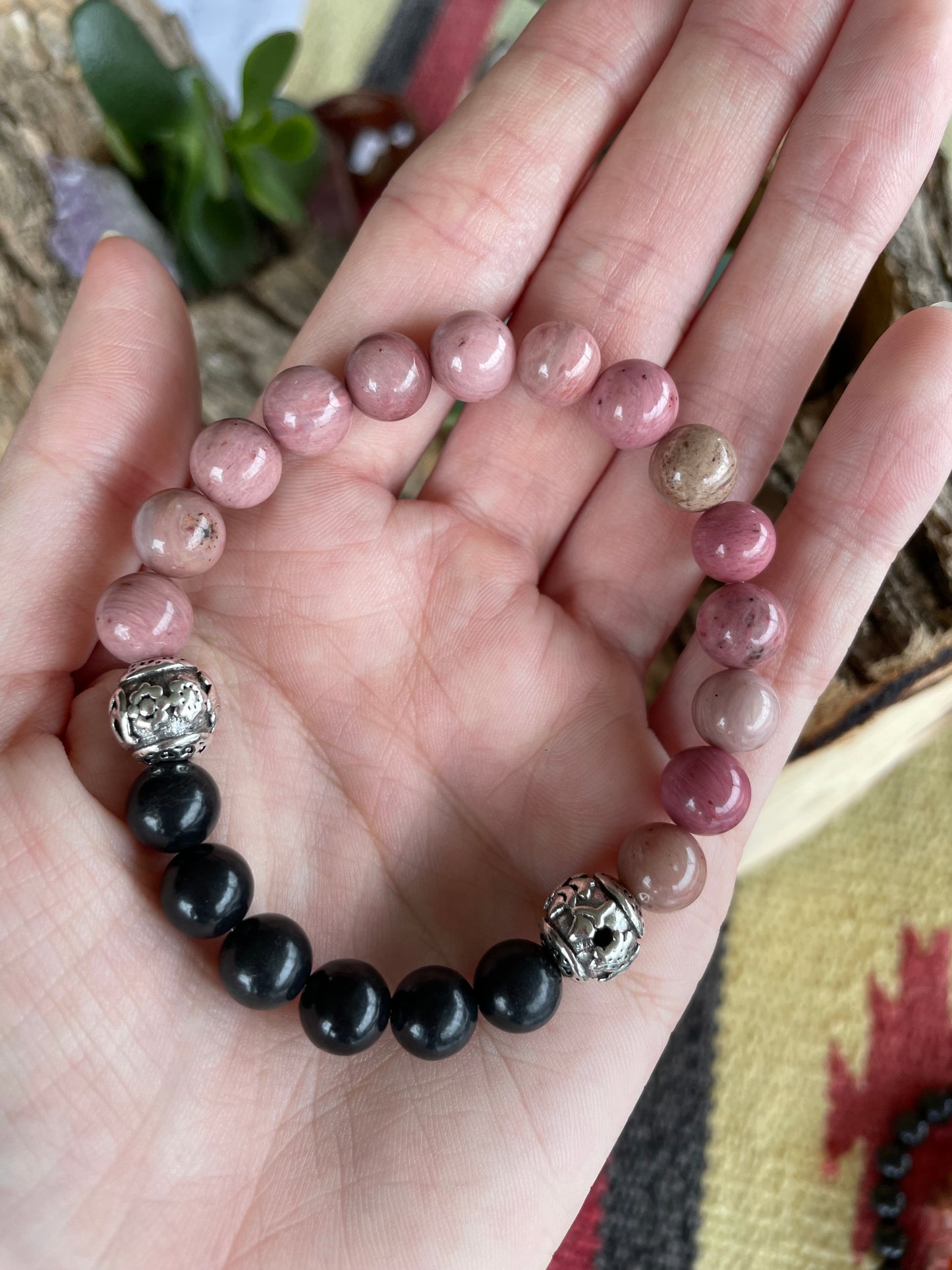 Shungite & Rhodochrosite Healing Bracelet ~ LOVER