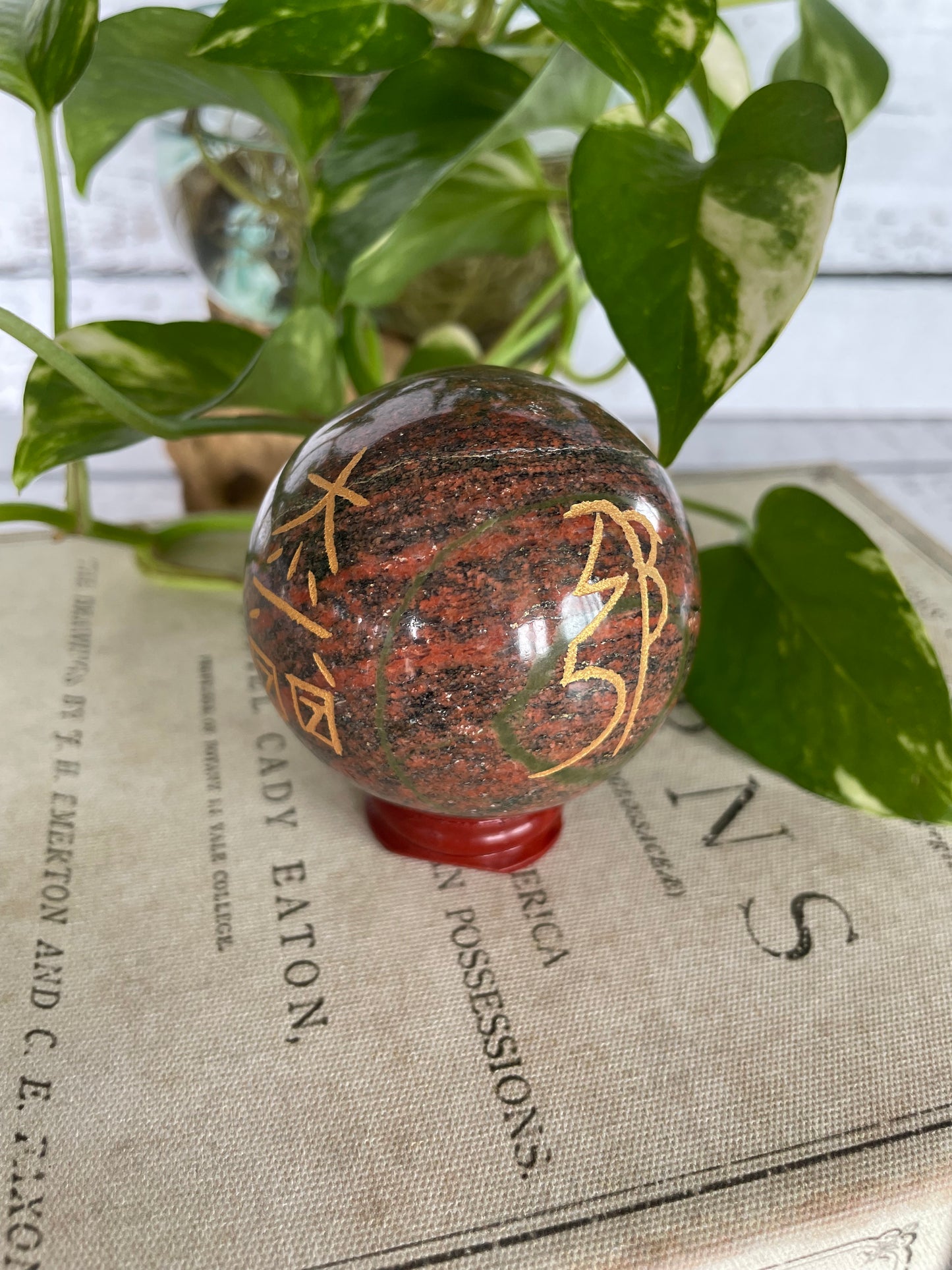 Unakite Reiki Sphere Includes Wooden Holder