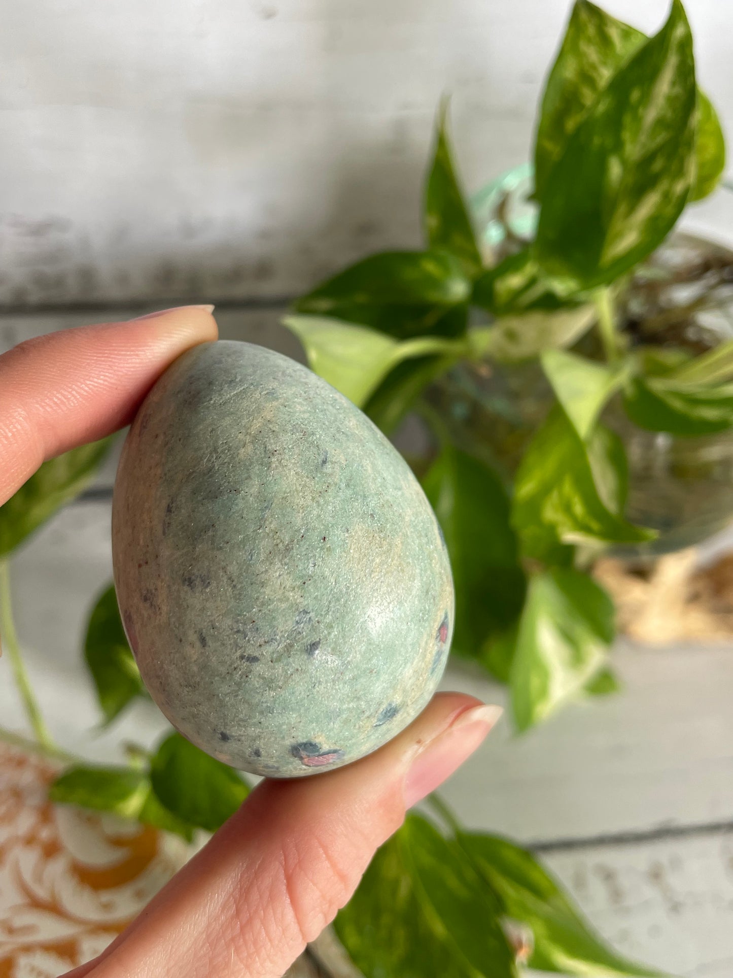 Ruby Fuchsite Egg Includes Hematite Ring