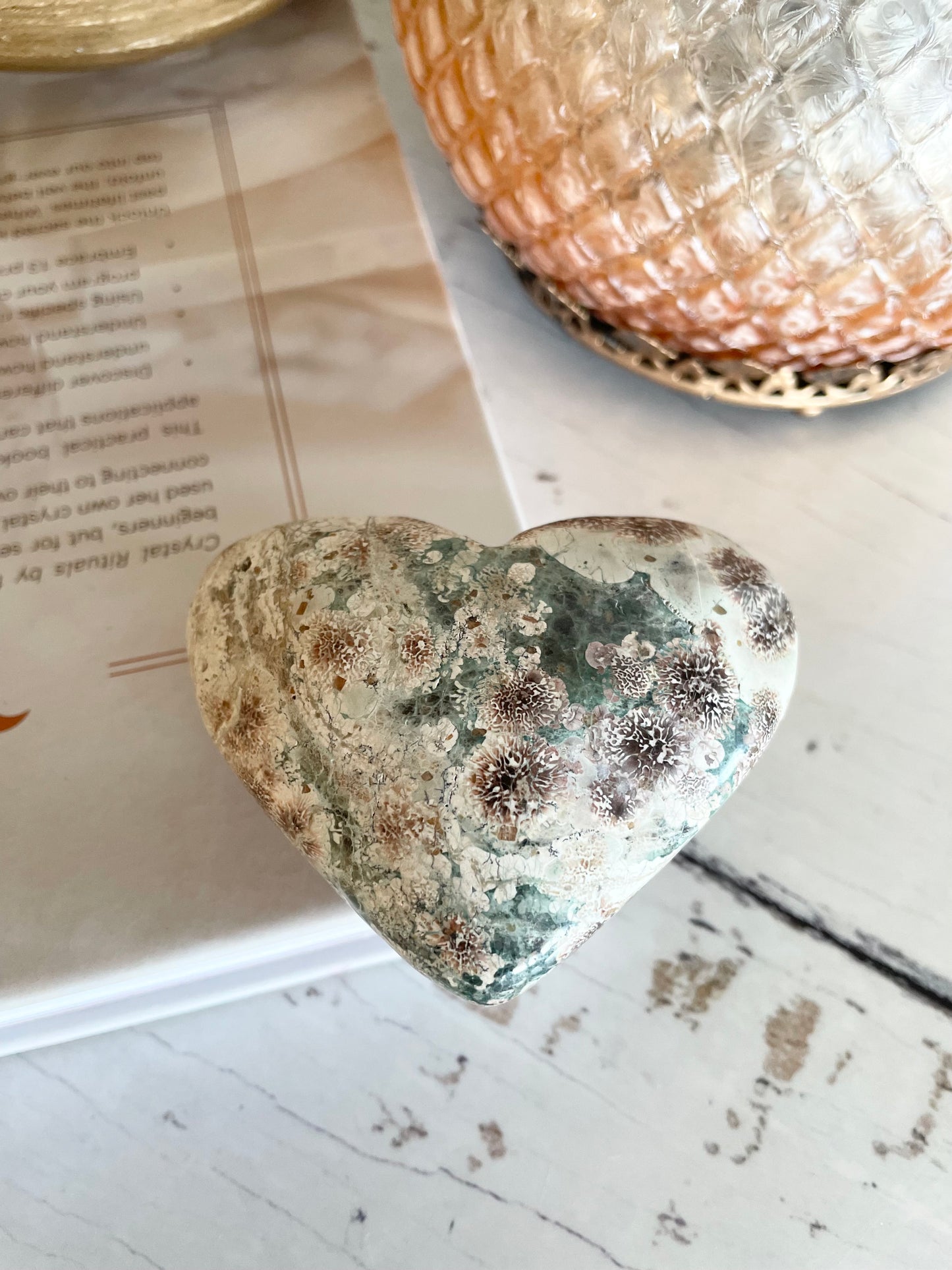 Green Flower Agate Heart