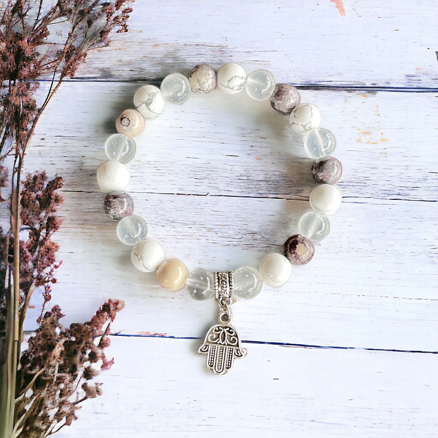 Cloudy Quartz, White Howlite & Porcelain Jasper Healing Bracelet ~ Serenity