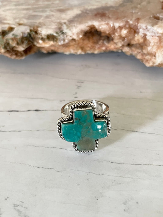 Kingman Turquoise Ring ~ adjustable size 6.5-8.5