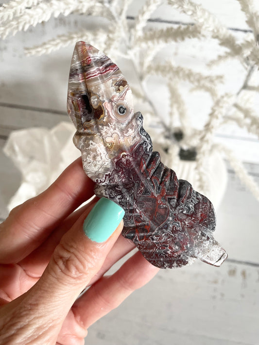 Mexican Crazy Lace Agate feather