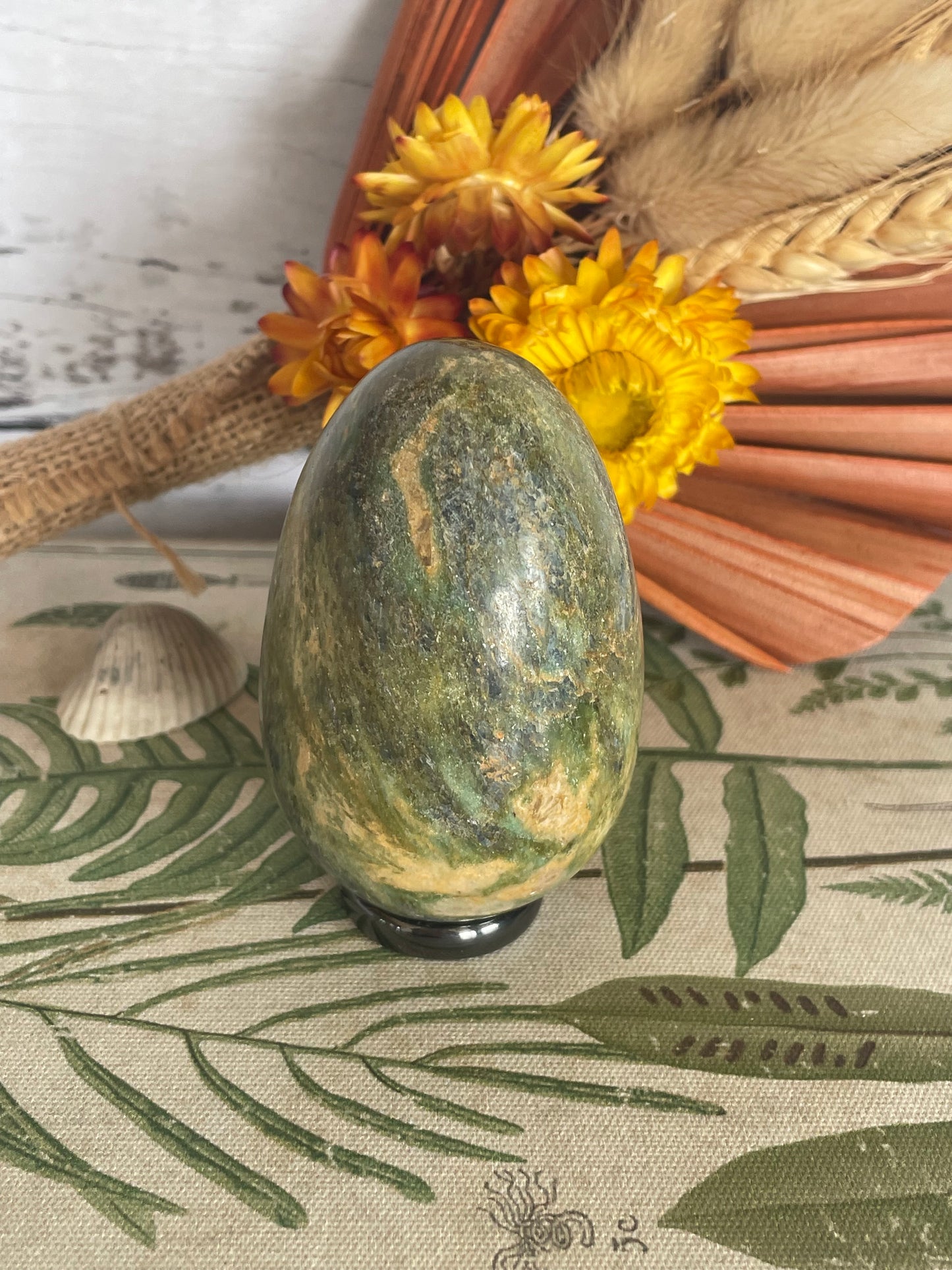 Ruby Fuchsite Egg Includes Hematite Ring