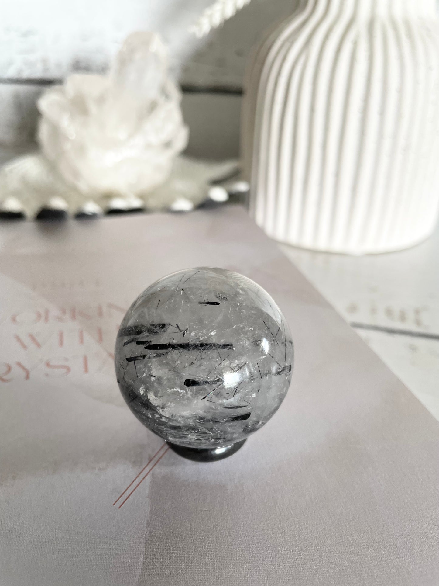 Tourmaline In Quartz Sphere Includes Holder