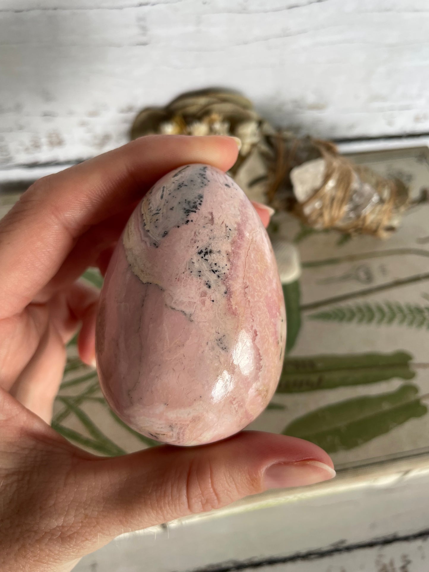 Rhodochrosite Egg Includes Hematite Ring