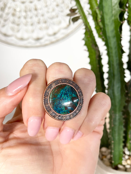 Copper Antiqued Ring ~ Azurite adjustable ring 6-10