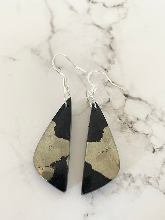 Apache Tears/Pyrite Dangles ~ Sweetgrass Studio