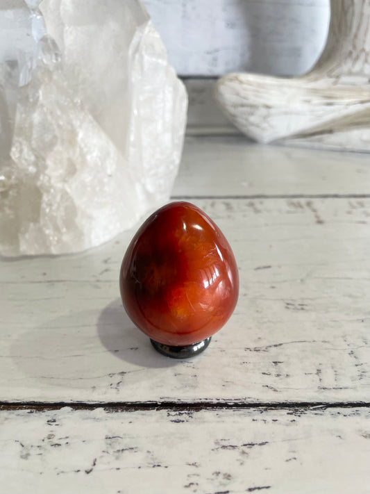 Carnelian Egg Includes Hematite Ring