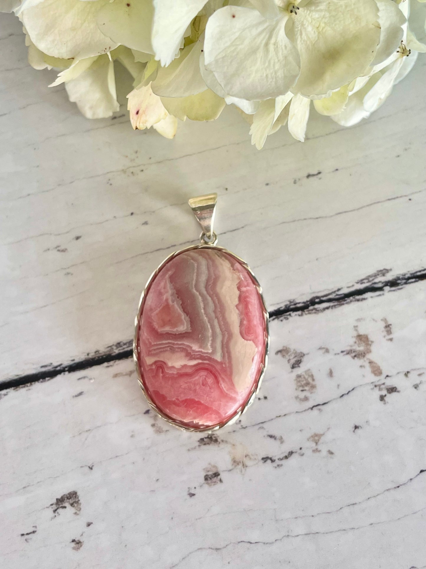 Rhodochrosite Silver Pendant