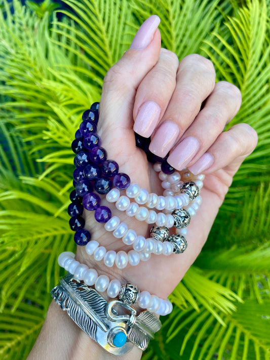 Pearl & Amethyst gemstone Bracelet