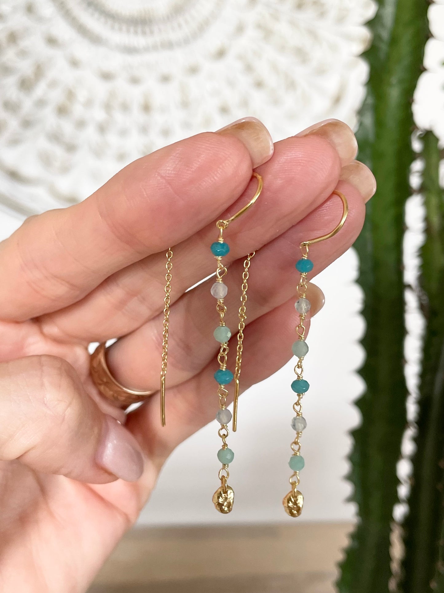 18K Gold Electroplated Dangles  ~ Chalcedony