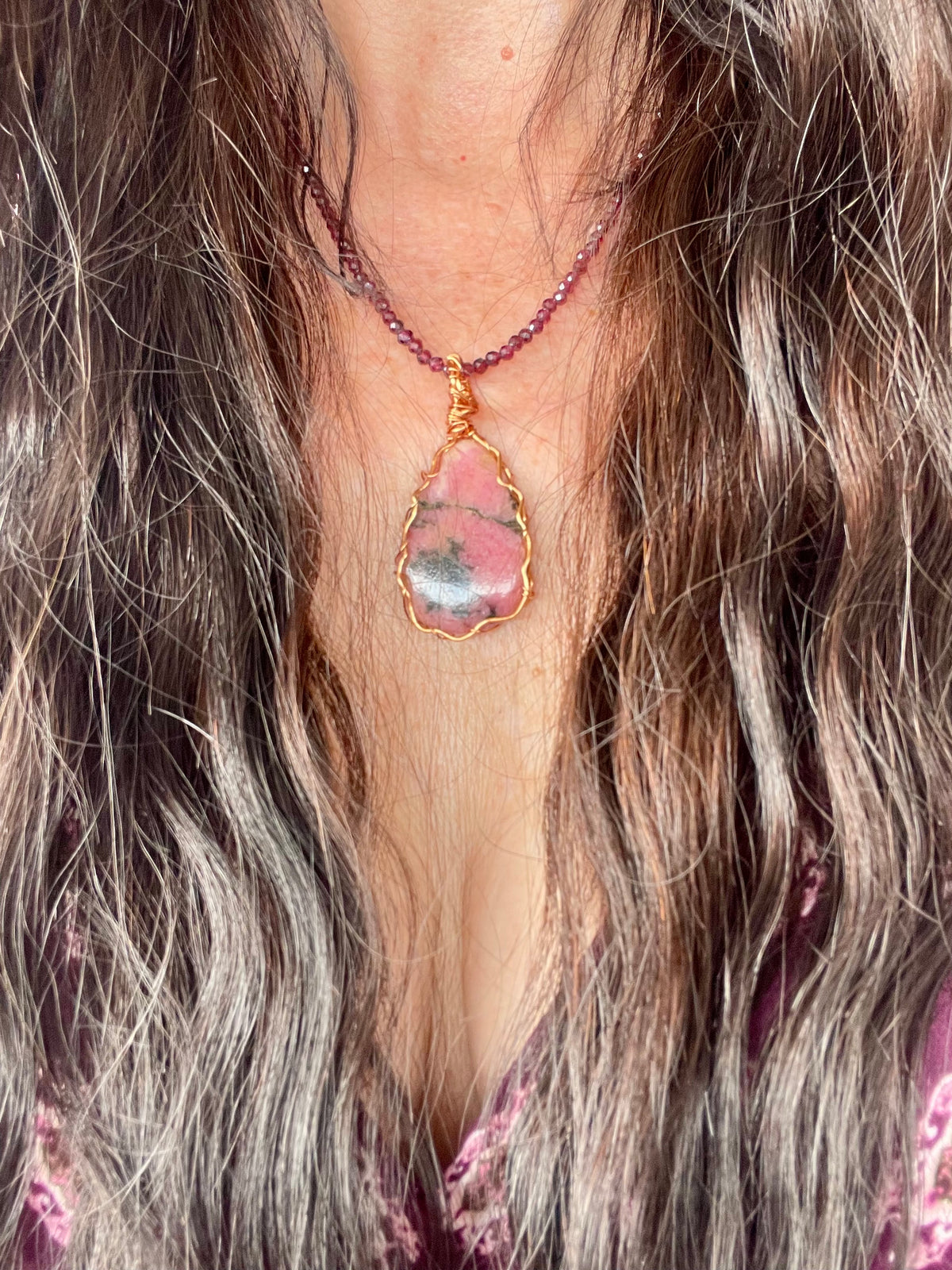 Rhodonite & African Turquoise Wrapped Necklace