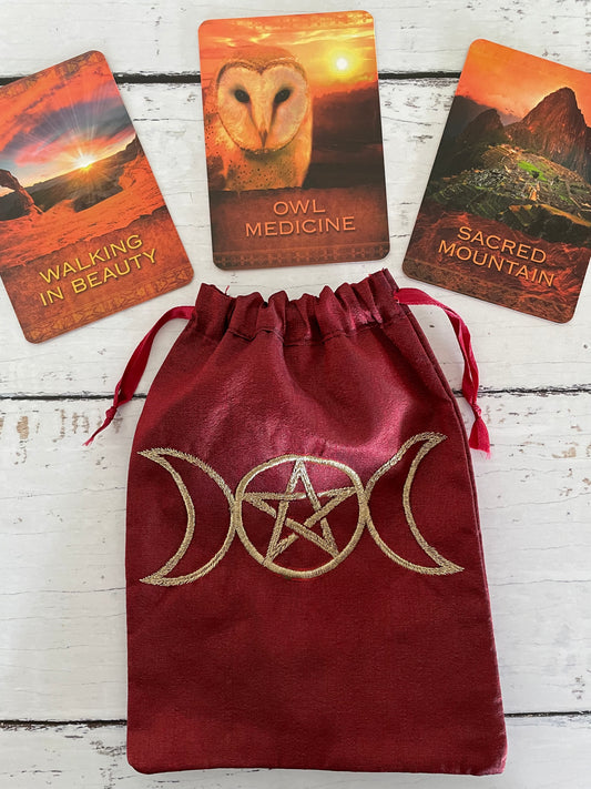 Wicca Drawstring Pouch ~ Triple Moon Burgundy