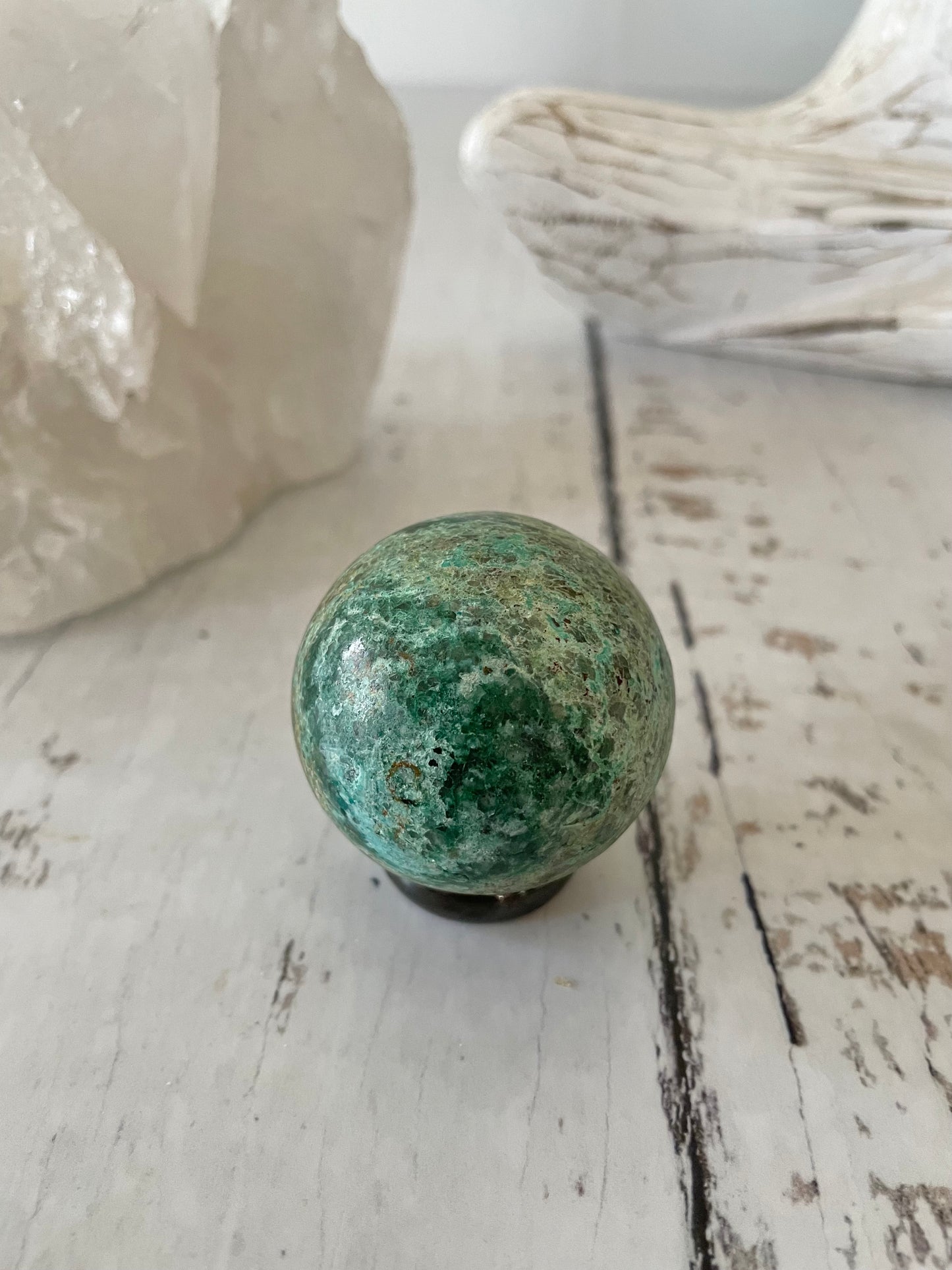 Chrysocolla Sphere Includes Wooden Holder