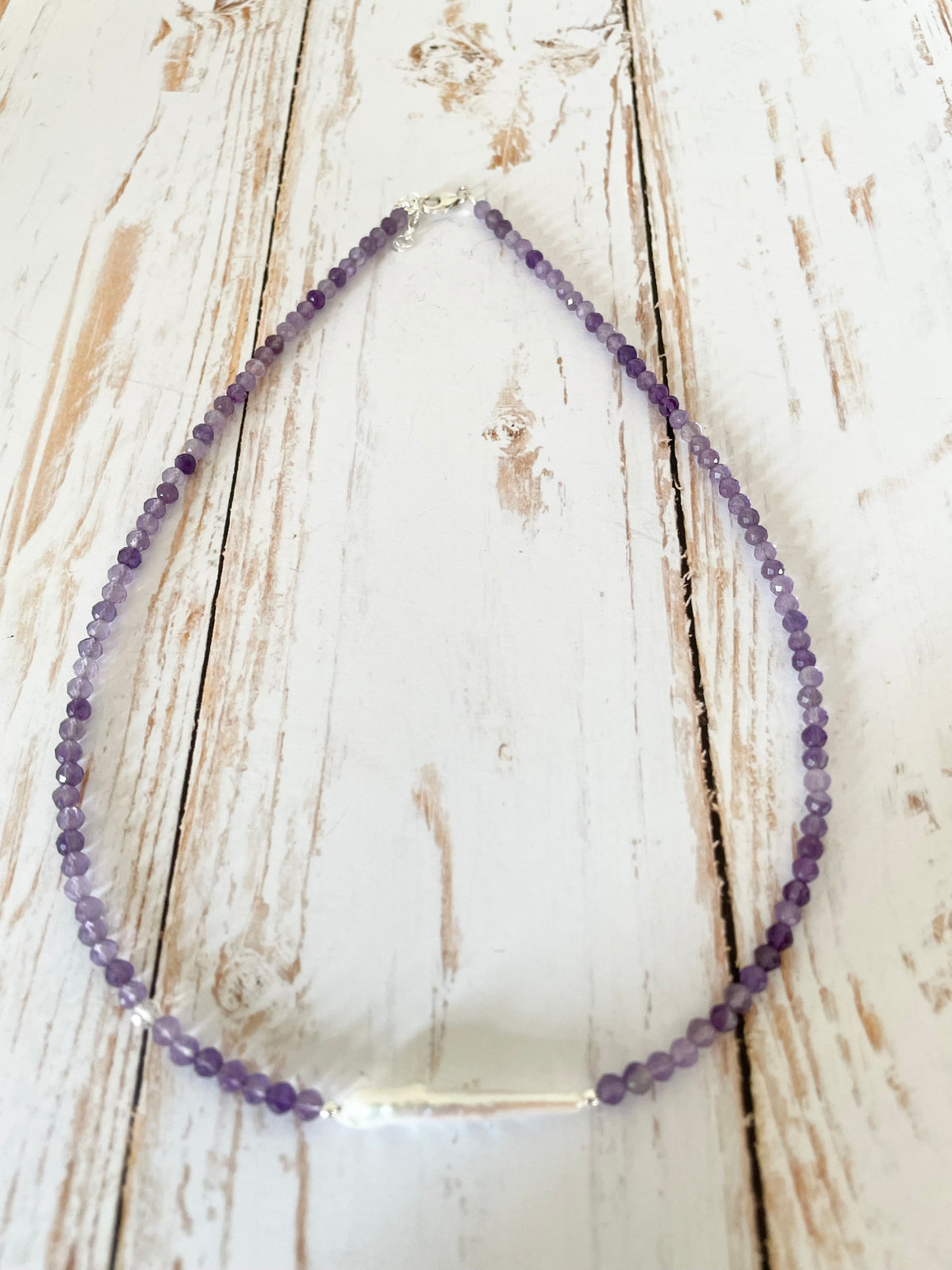 Sterling Silver Faceted Amethyst & Pearl Choker