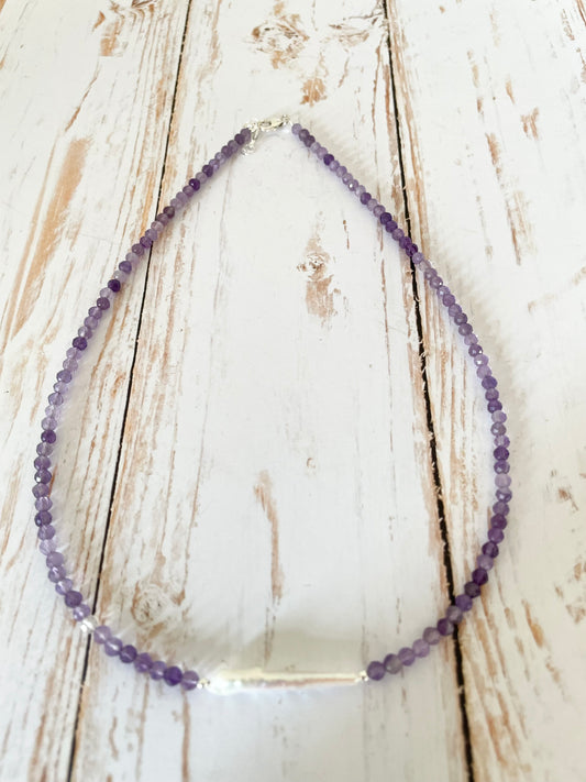 Sterling Silver Faceted Amethyst & Pearl Choker