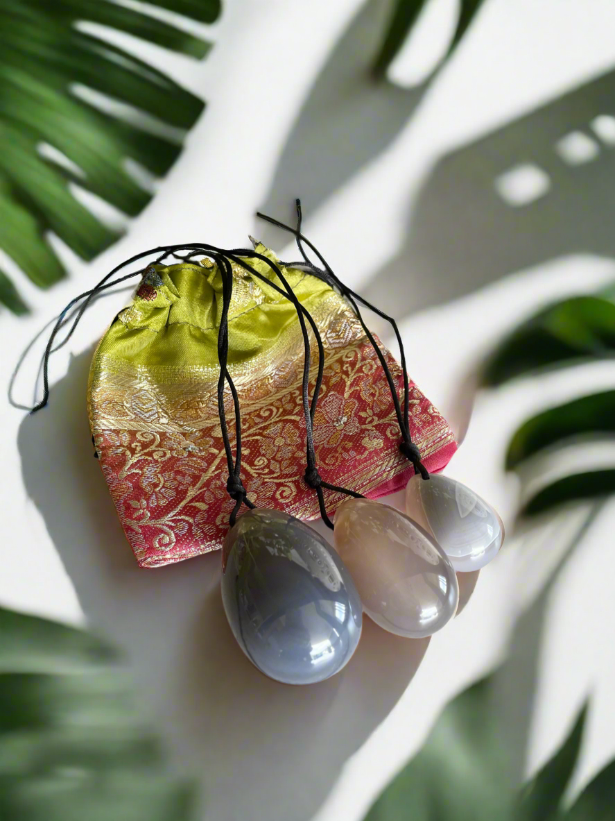 Yoni Eggs ~ Agate Set of 3 with Sari pouch