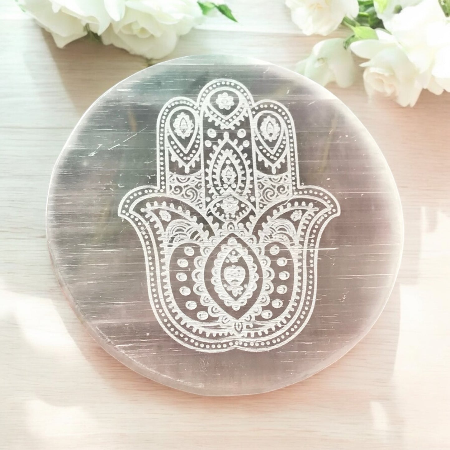 Selenite Charging Plate ~ Hamsa Hand