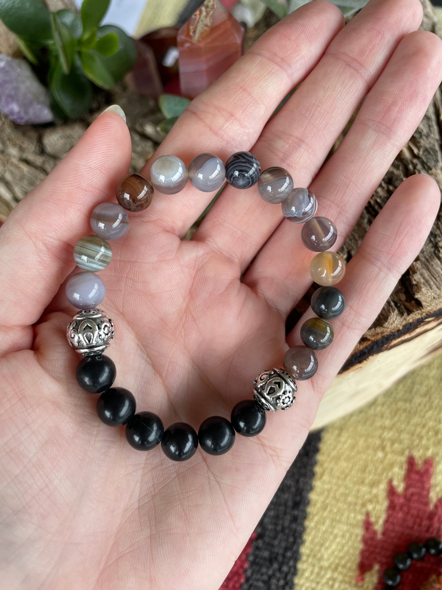 Shungite & Botswana Agate Healing Bracelet ~ HARMONY