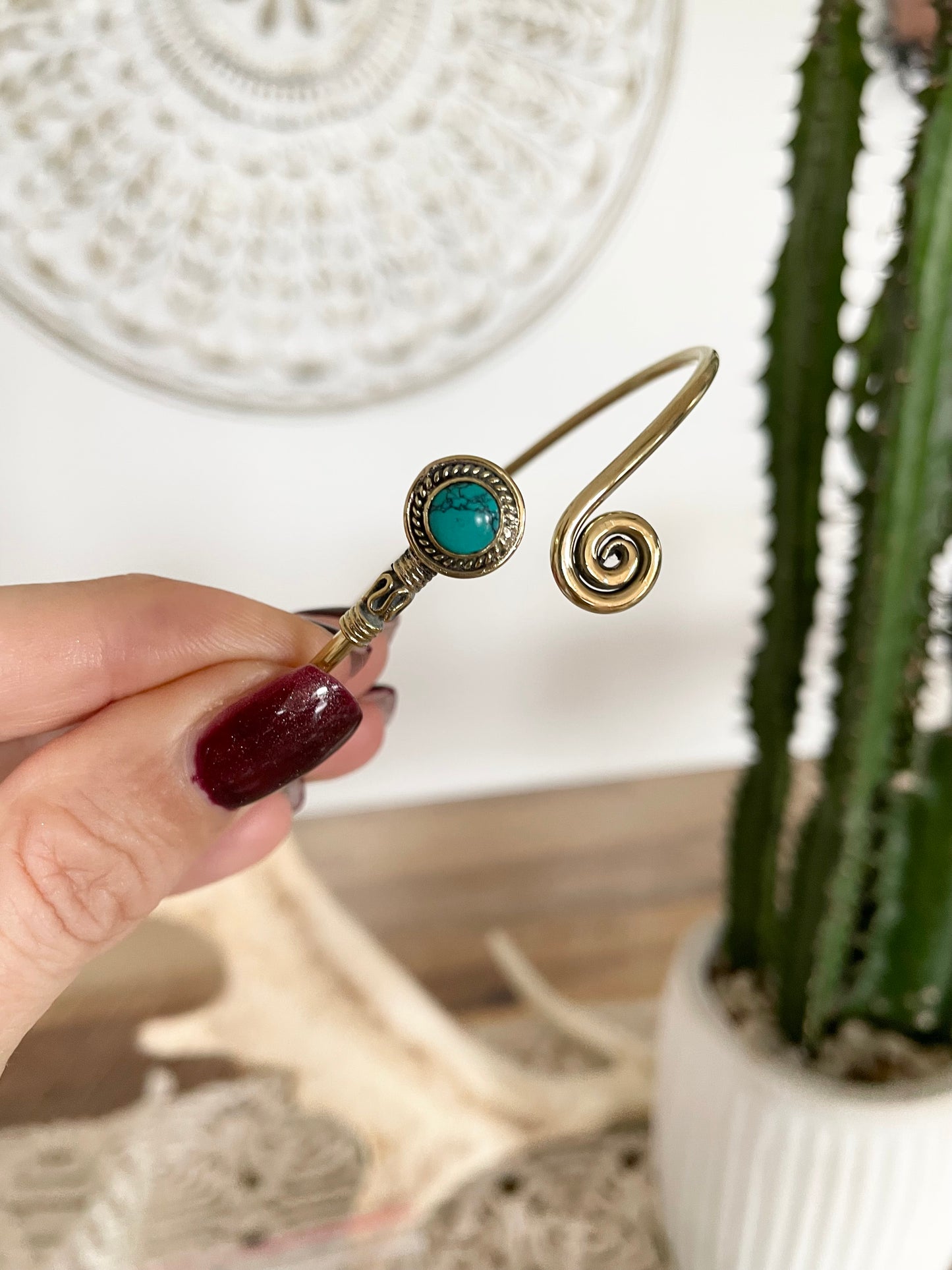 Turquoise Brass Cuff ~ Adjustable