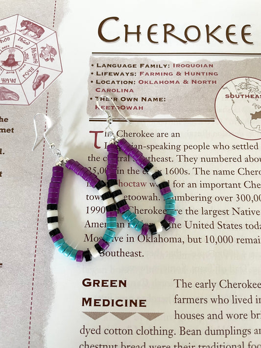 Cherokee Turquoise, Agate & Onyx Hoops