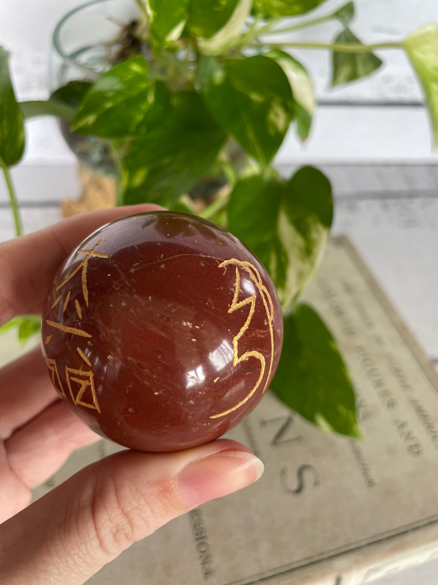 Red Jasper Reiki Sphere Includes Wooden Holder