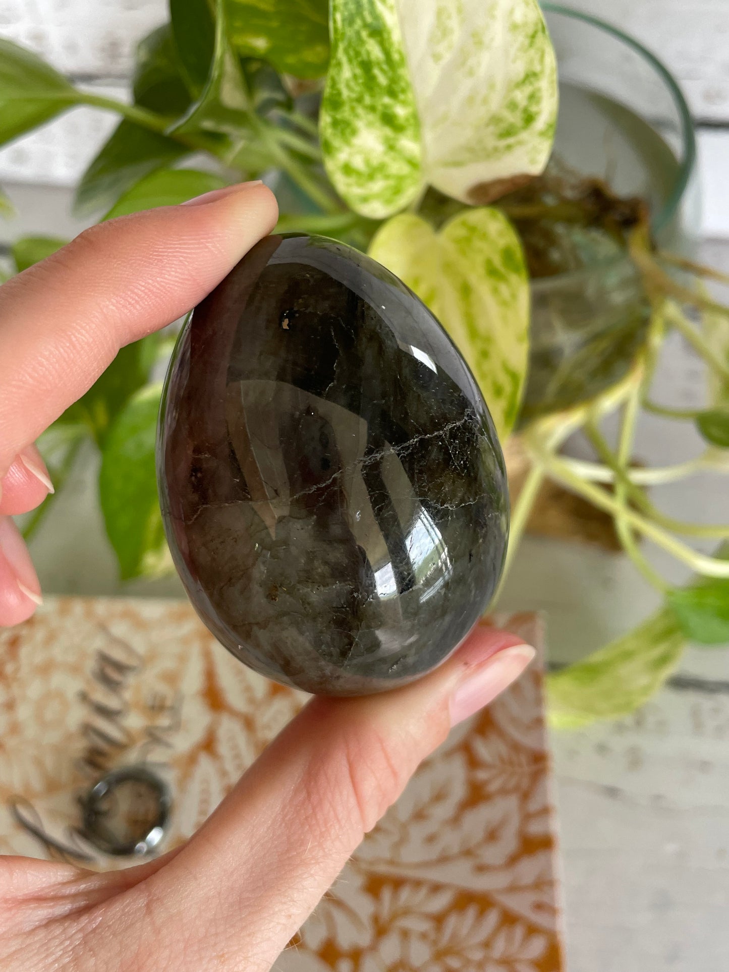 Labradorite Egg Includes Hematite Ring