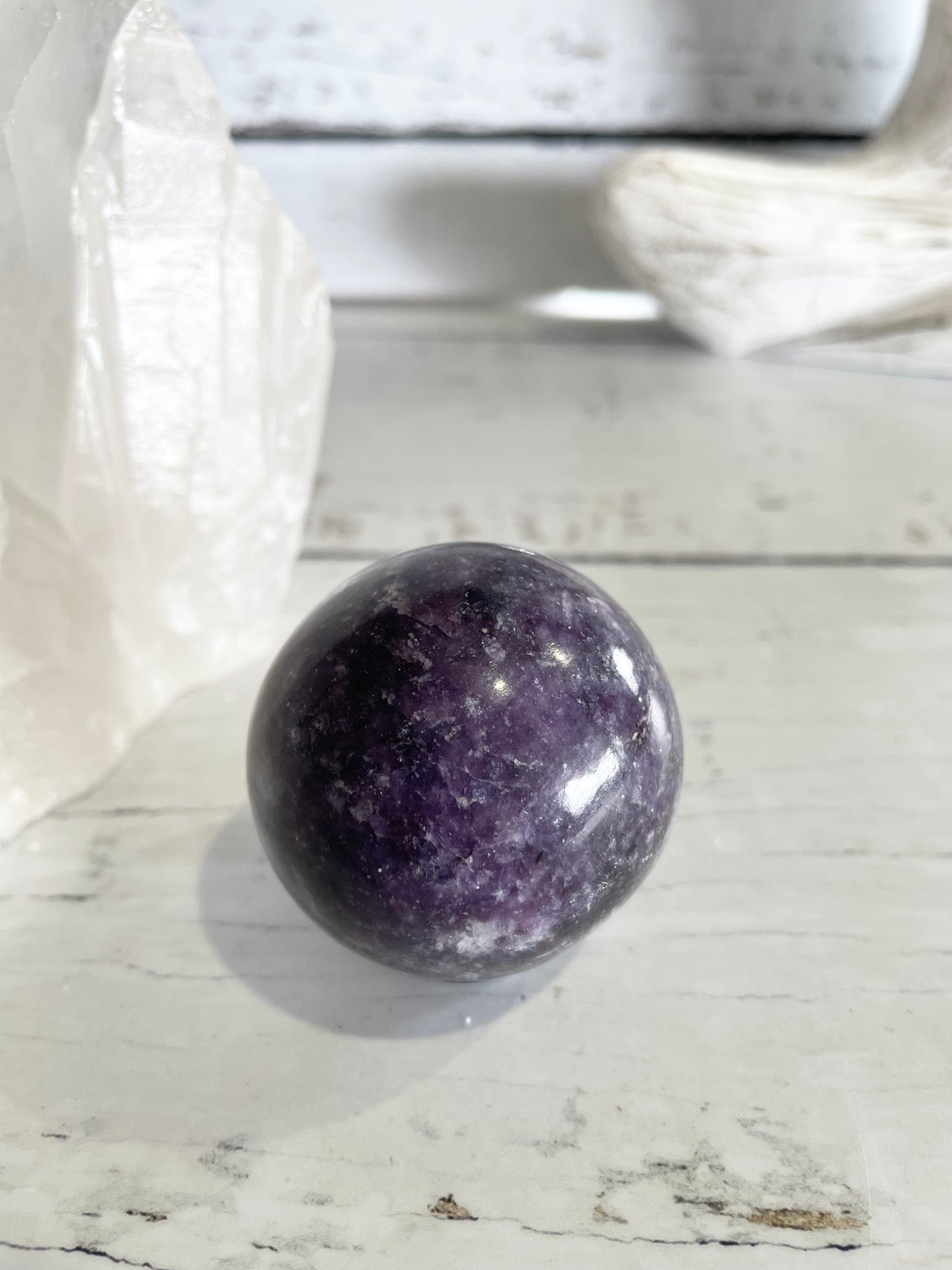 Lepidolite Sphere Includes Wooden Holder