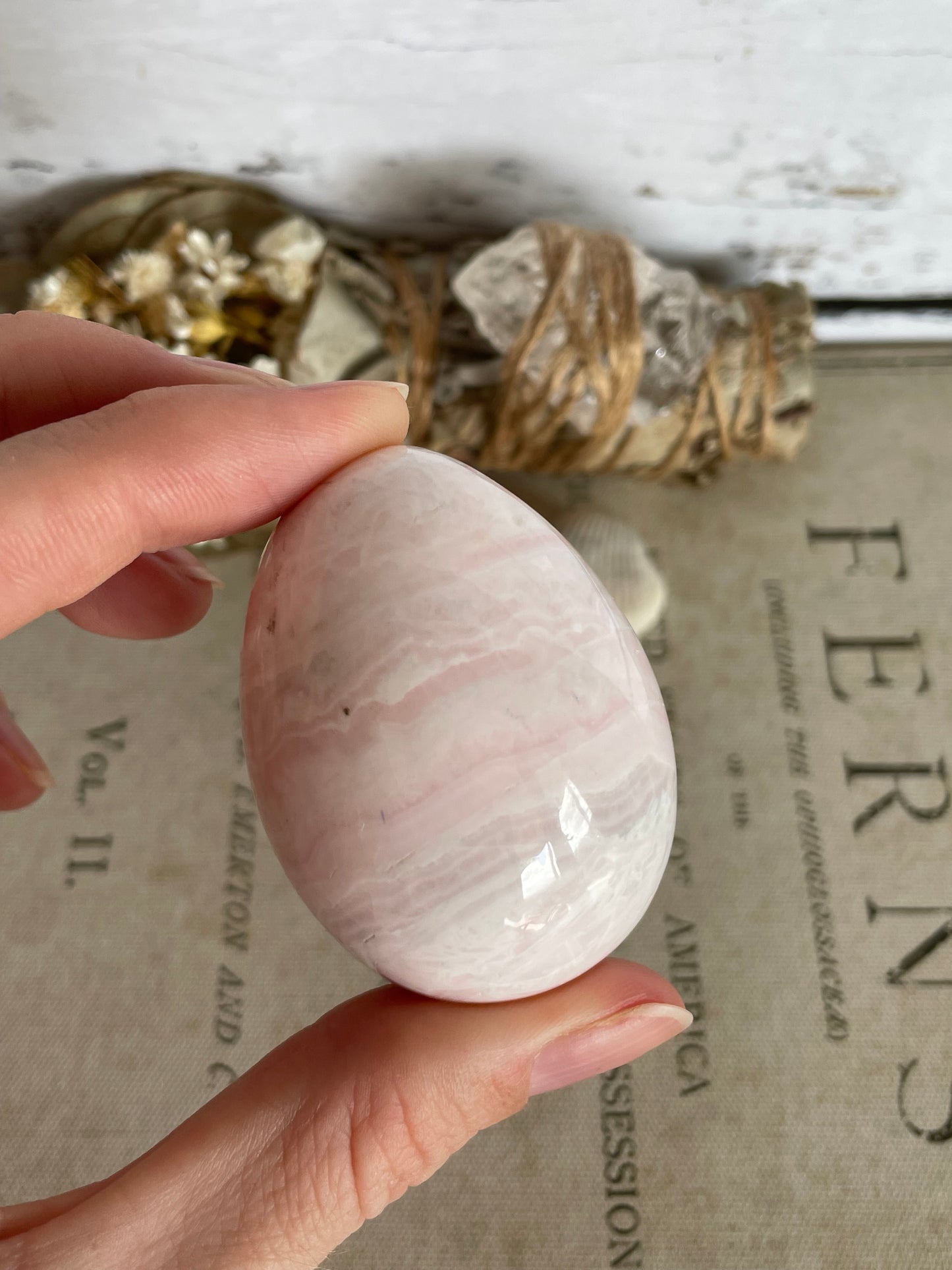 Mangano Calcite Egg Includes Hematite Ring