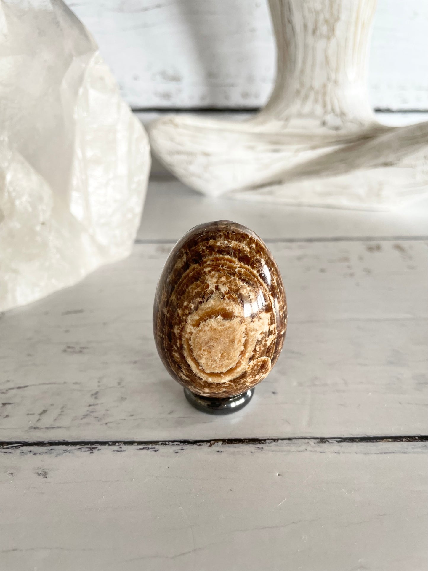 Aragonite Egg Includes hematite ring