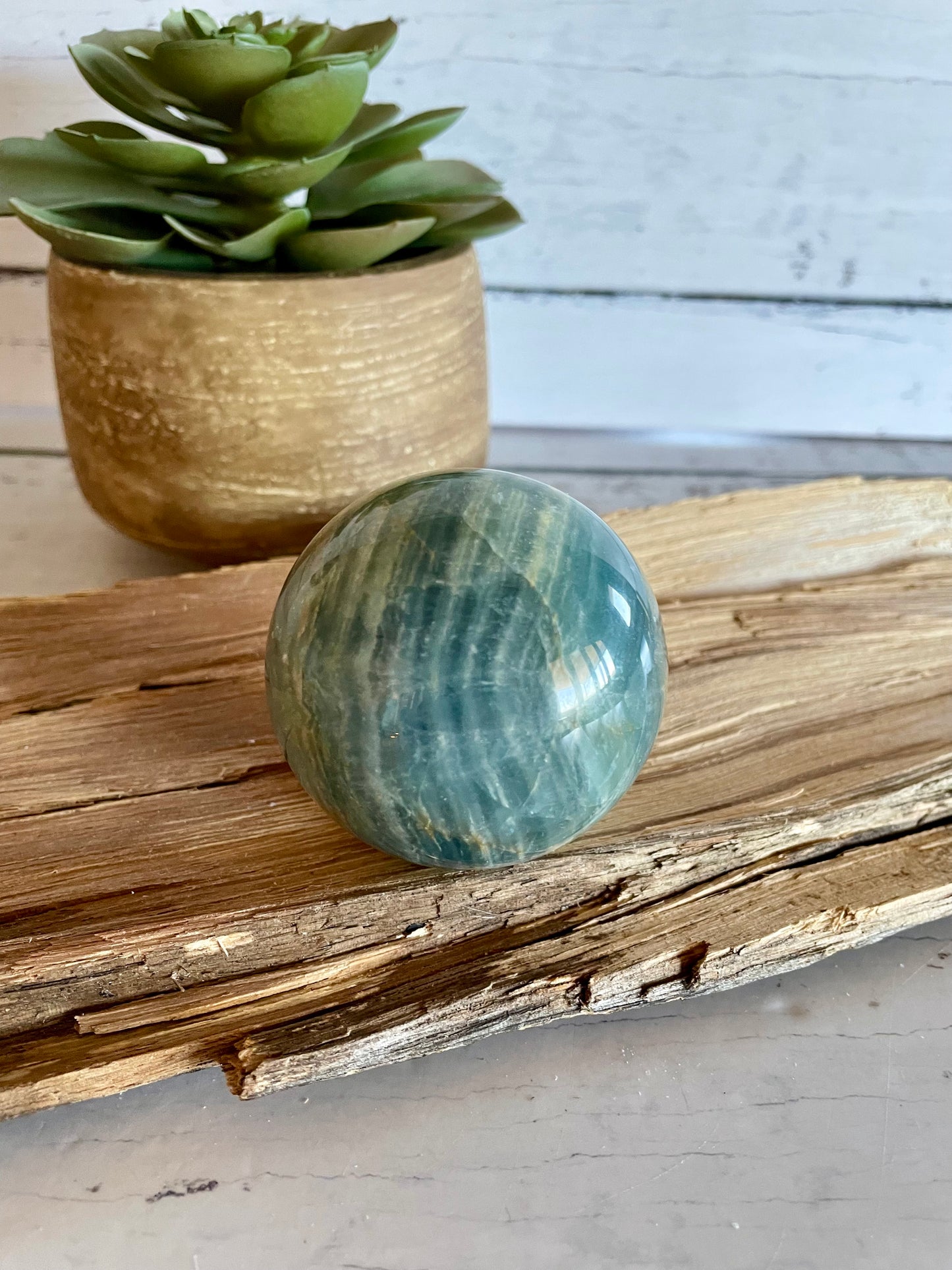 Blue Onyx Sphere Includes Wooden Holder