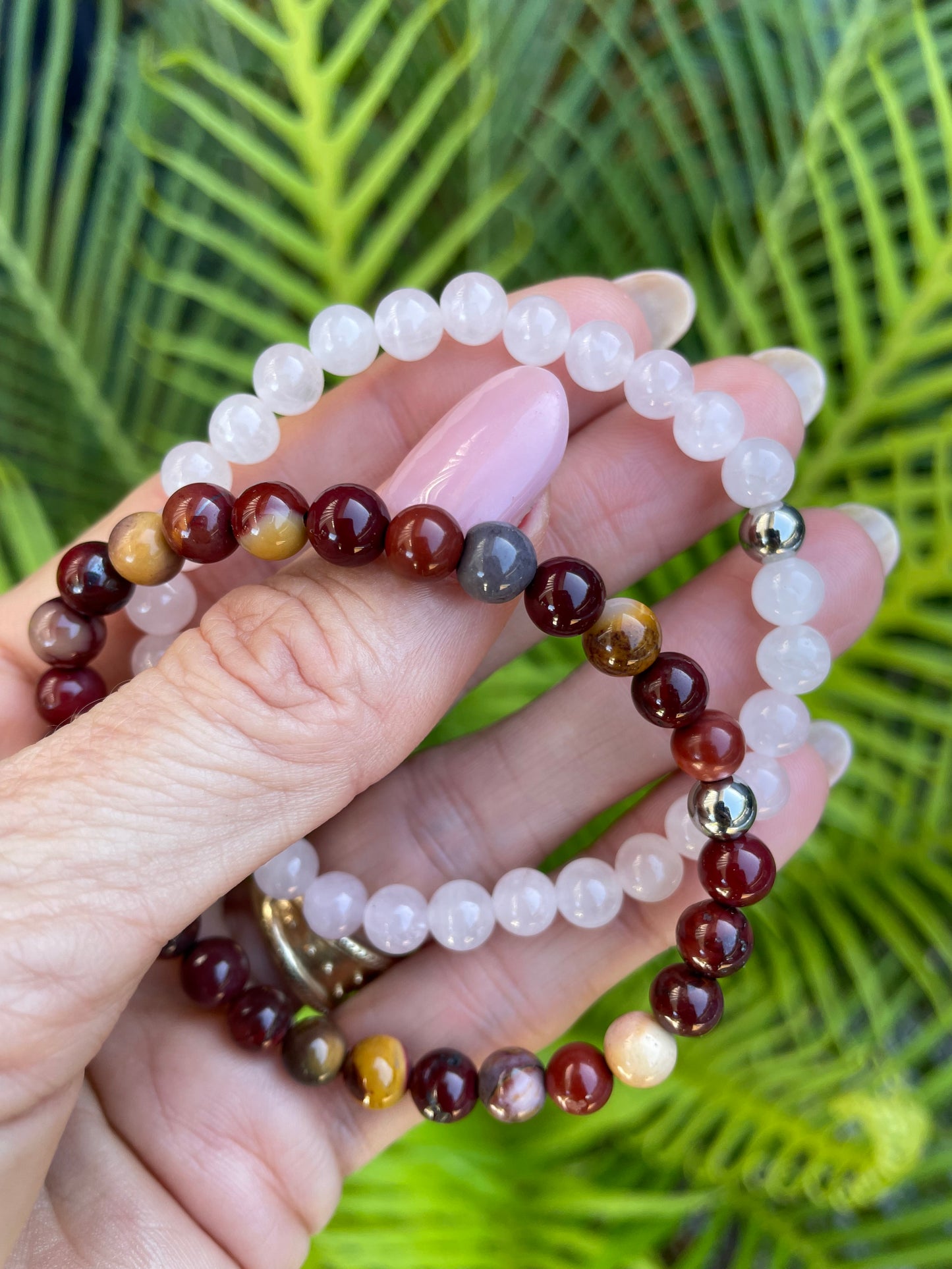 Double Stacker Bracelets - Mookaite/Rose Quartz