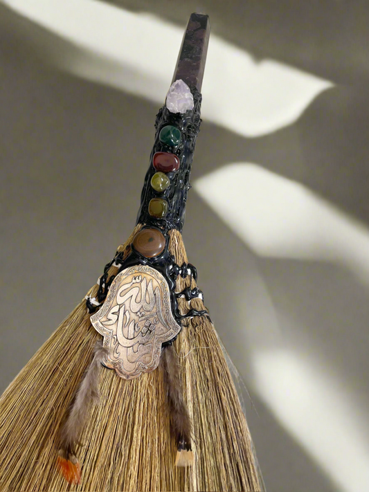 Crystal Feather Besom ~ Garnet