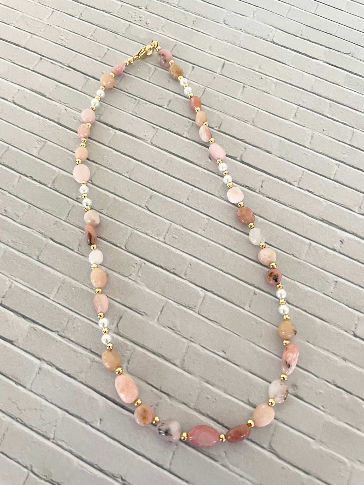 Made by Wayne ~ Pink Opal & Pearl necklace