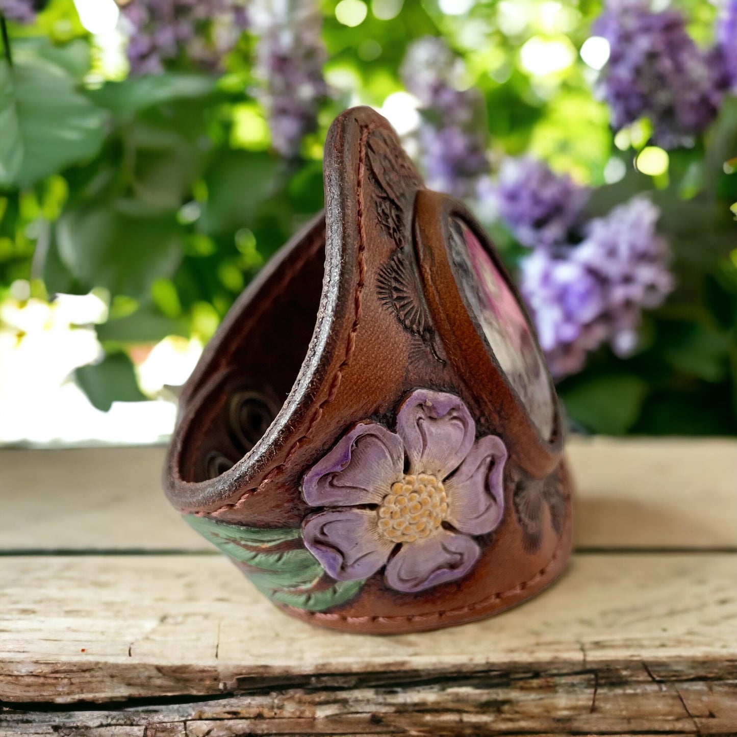 Leather Cuff Desert Bloom ~ Chevron Amethyst