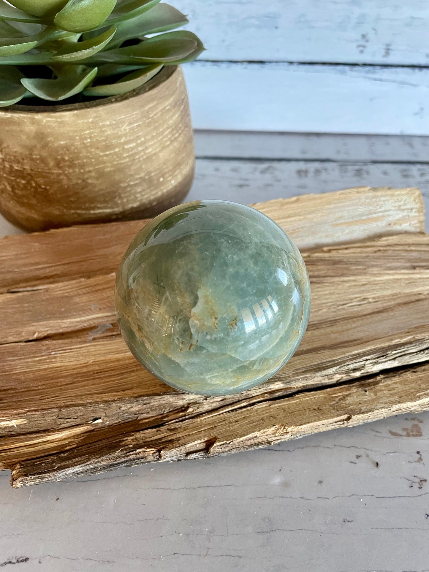 Blue Onyx Sphere Includes Wooden Holder