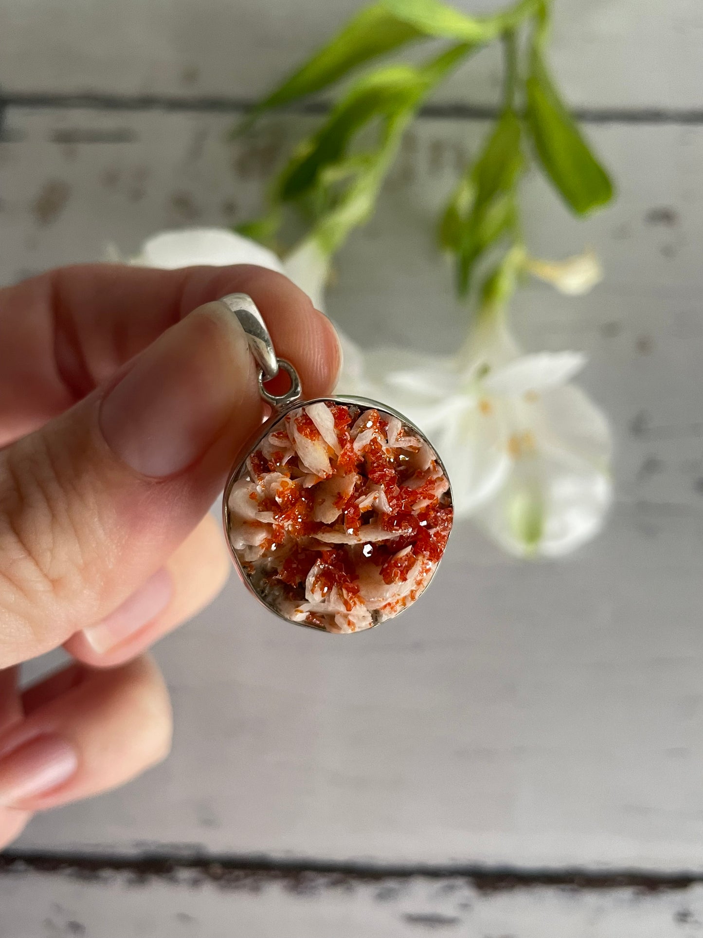 Aragonite & Vanadinite Silver Raw Pendant