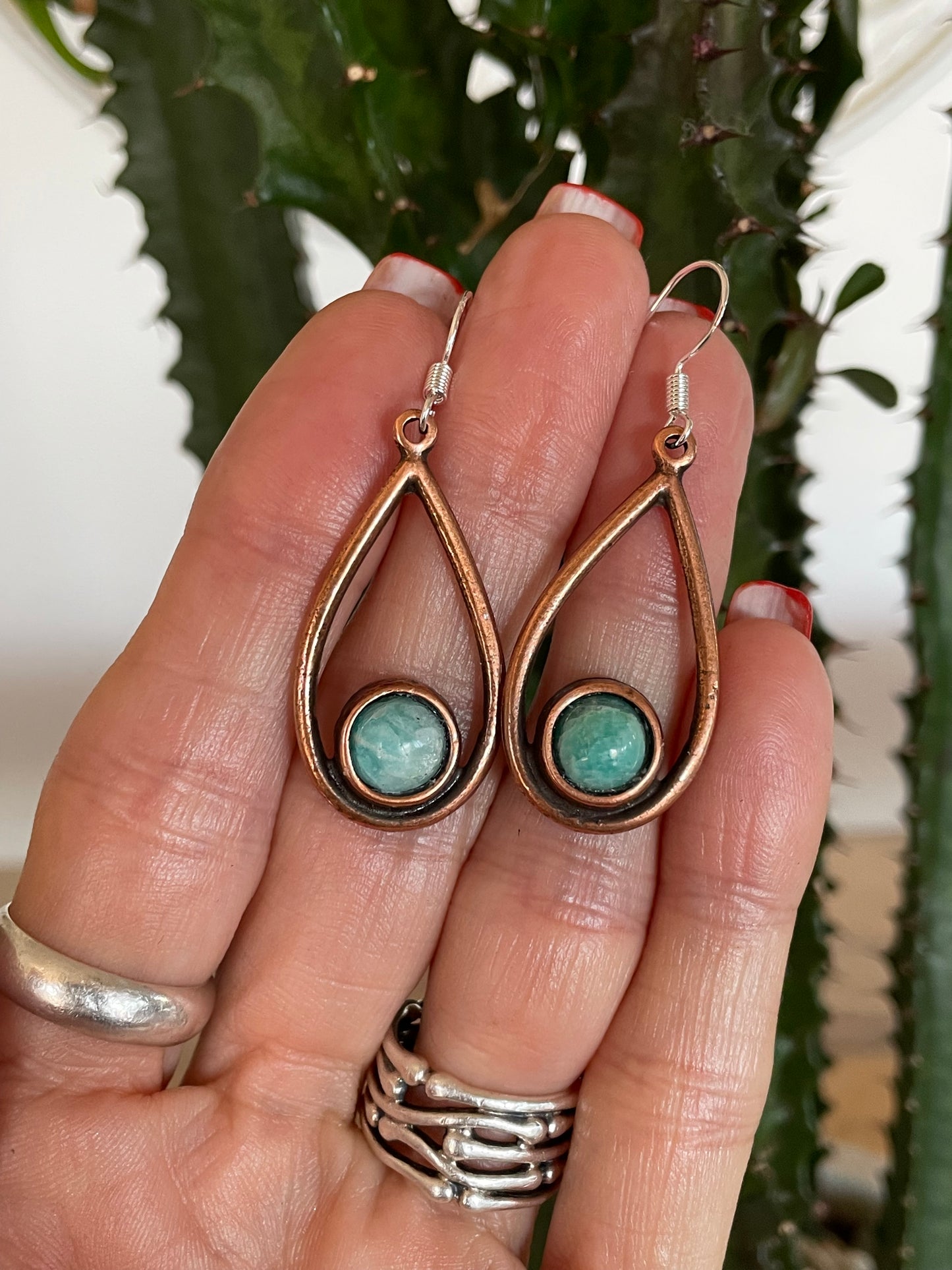 Amazonite Hoop Copper Dangles