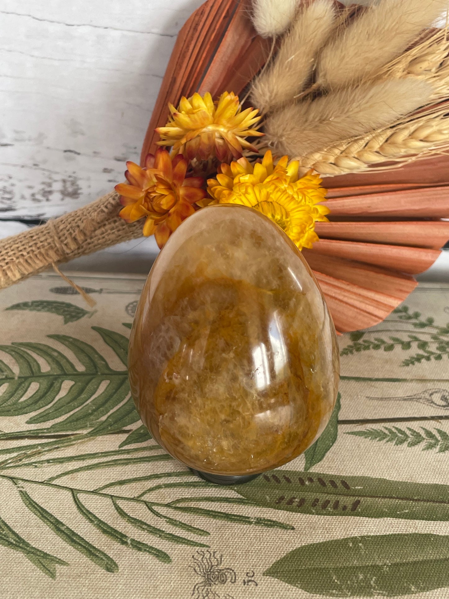 Golden Quartz Egg Includes Hematite Ring