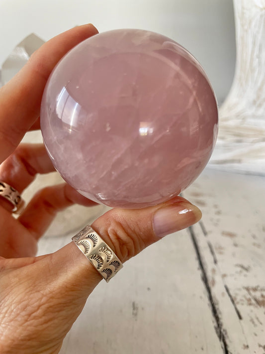 Rose Quartz Sphere Includes wooden holder