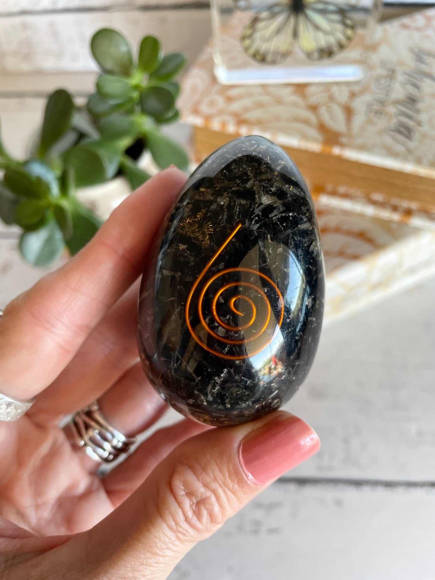 Orgone Egg - Black Tourmaline Includes Hematite Ring