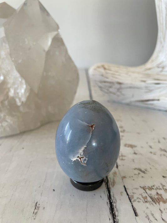 Angelite Egg Includes Hematite Ring