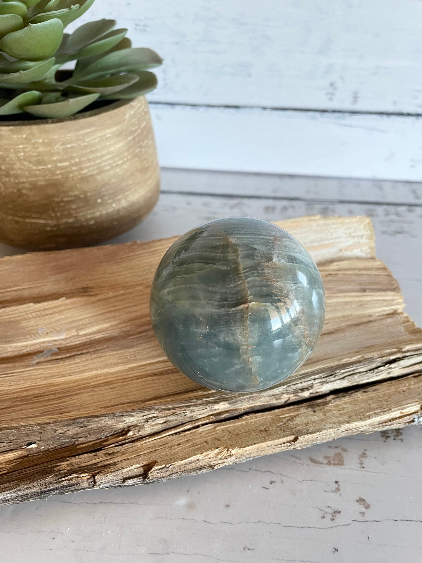 Blue Onyx Sphere Includes Wooden Holder