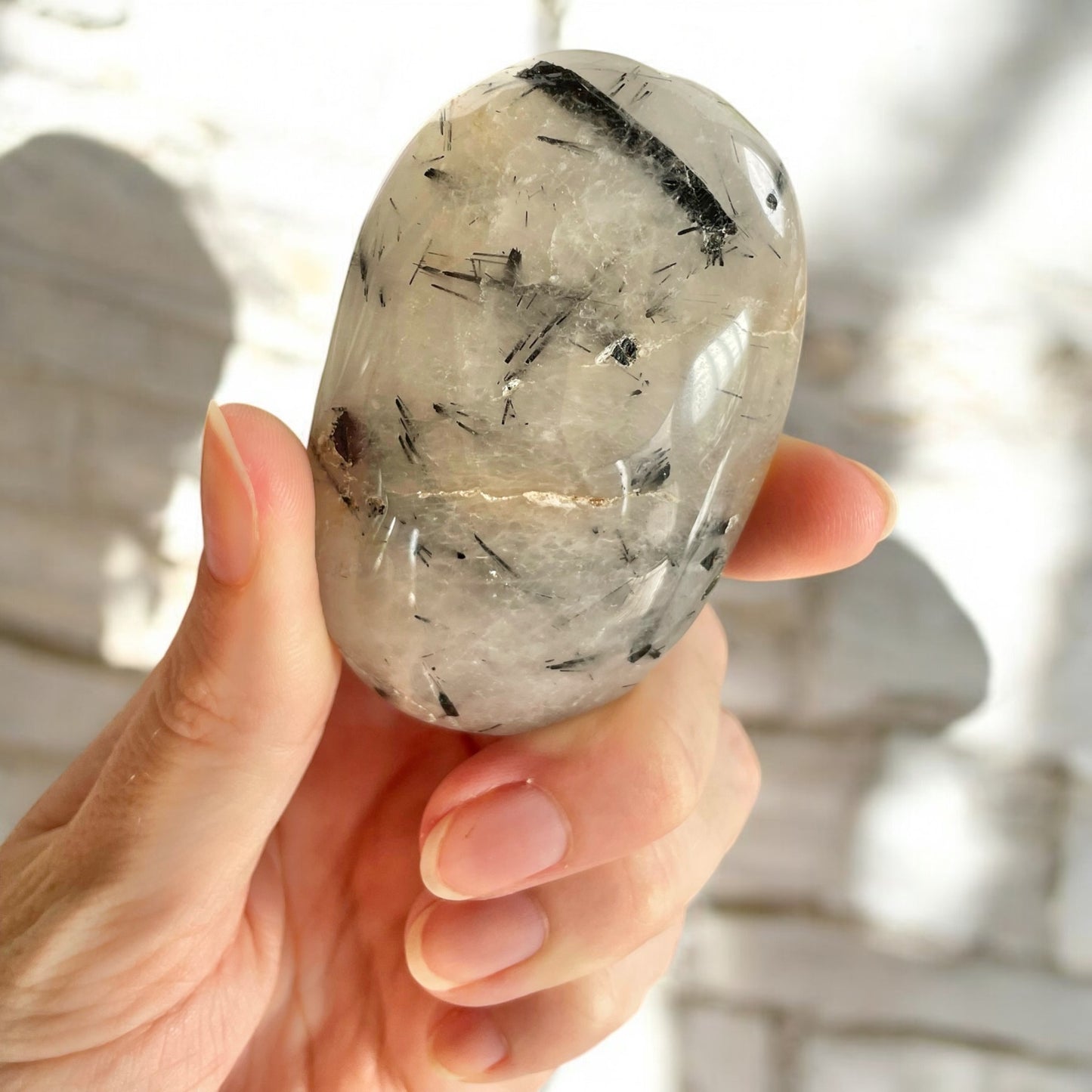 Tourmaline In Quartz Pillow Palm Stone