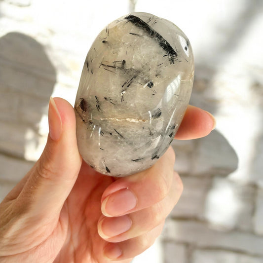 Tourmaline In Quartz Pillow Palm Stone