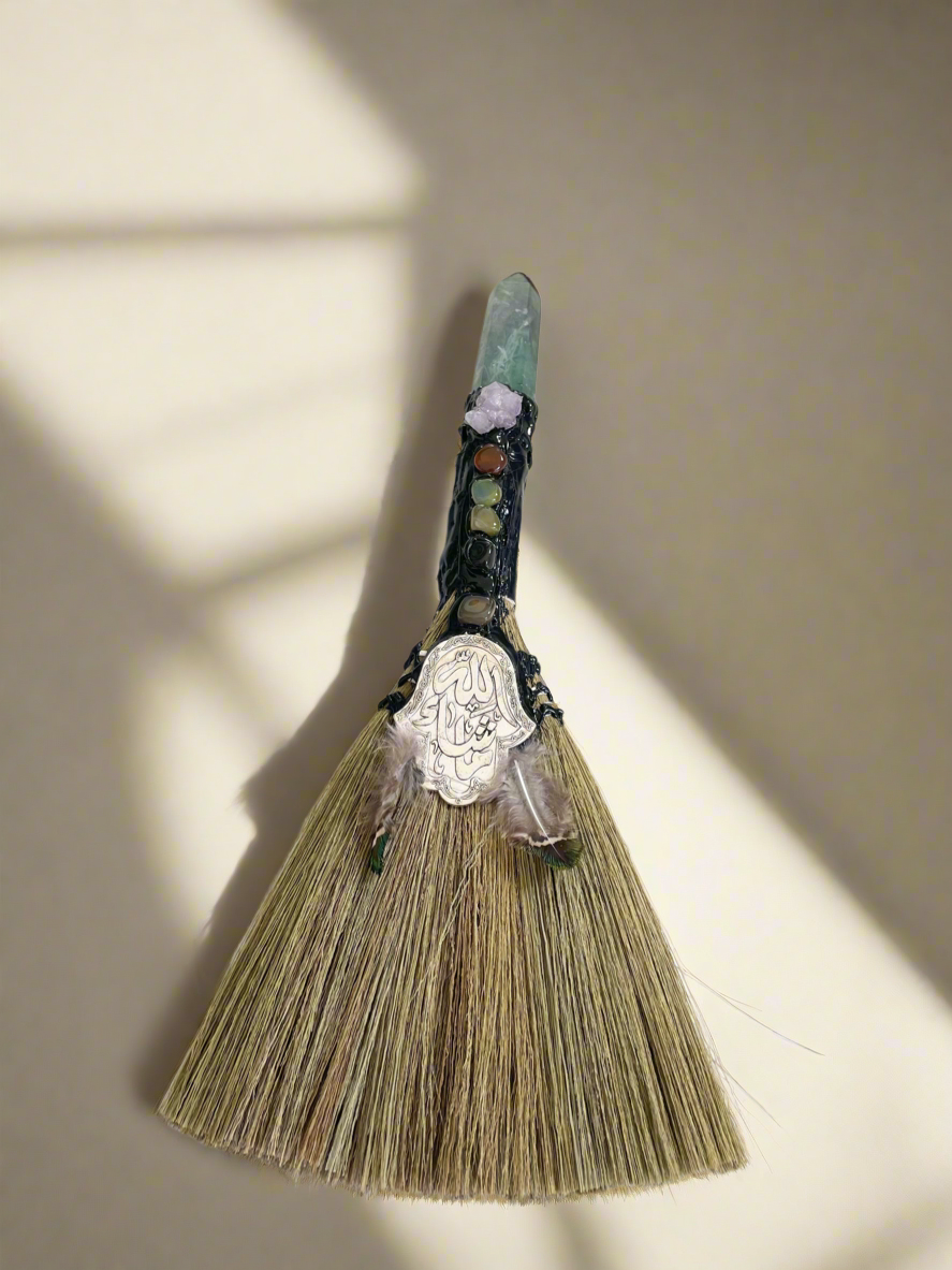Crystal Feather Besom ~ Rainbow Fluorite