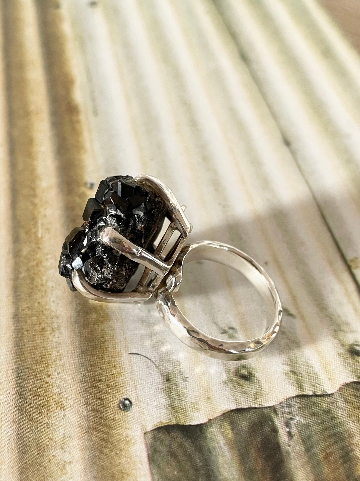 Raw Garnet hammered Ring - size 6.5-10 adjustable