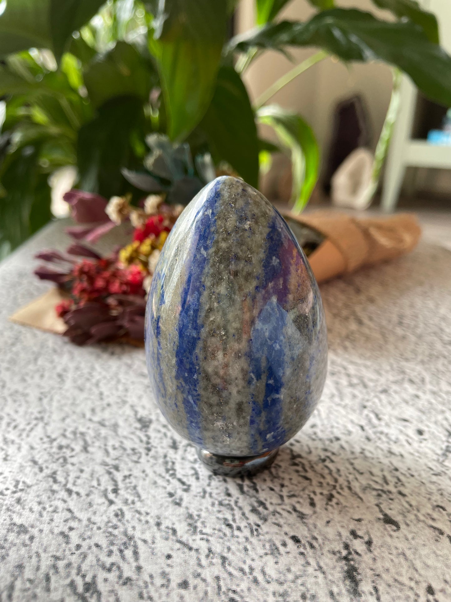 Lapis Lazuli Egg Includes Hematite Ring