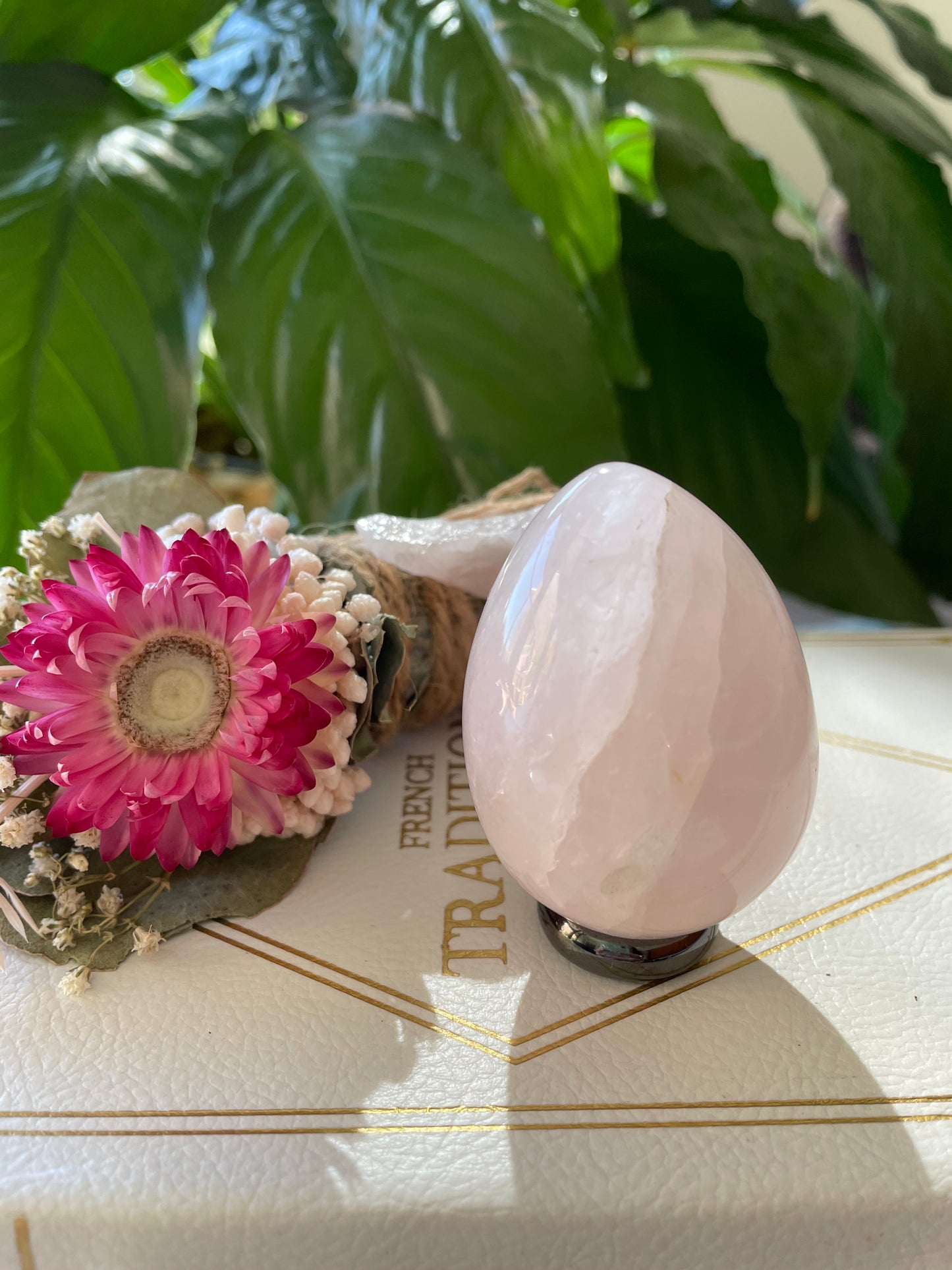 Rose Quartz Egg Includes Hematite Ring